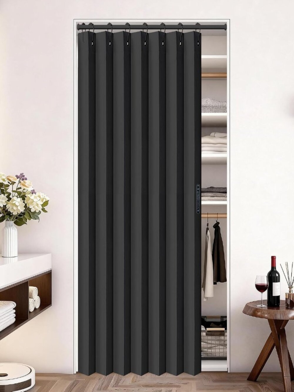 Closet Door Curtain Room Divider Drapes, Pleated Folding Style Curtains for Door